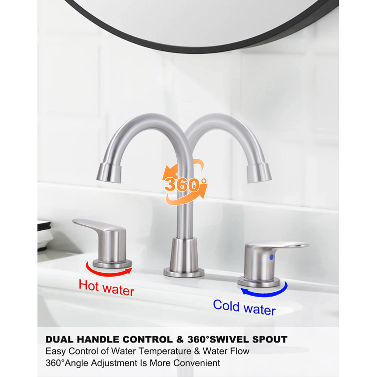 Brushed Nickel Double Handle Widespread Bathroom Faucet