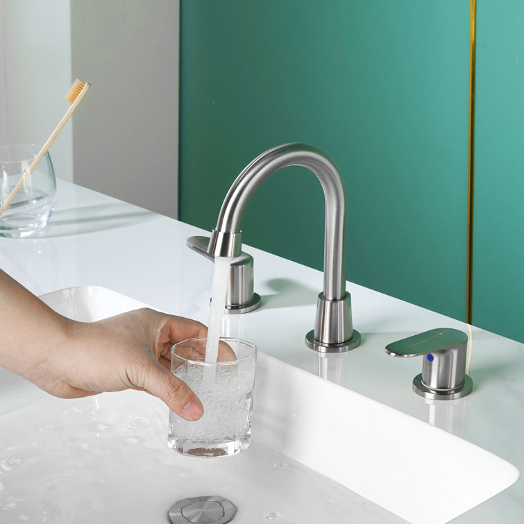 Brushed Nickel Double Handle Widespread Bathroom Faucet