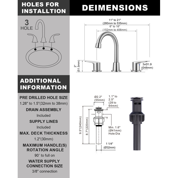 Brushed Nickel Double Handle Widespread Bathroom Faucet