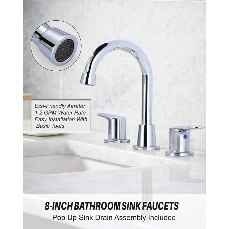 Polished Chrome 8-Inch Double Handle Widespread Bathroom Faucet