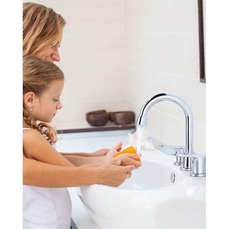Polished Chrome 8-Inch Double Handle Widespread Bathroom Faucet