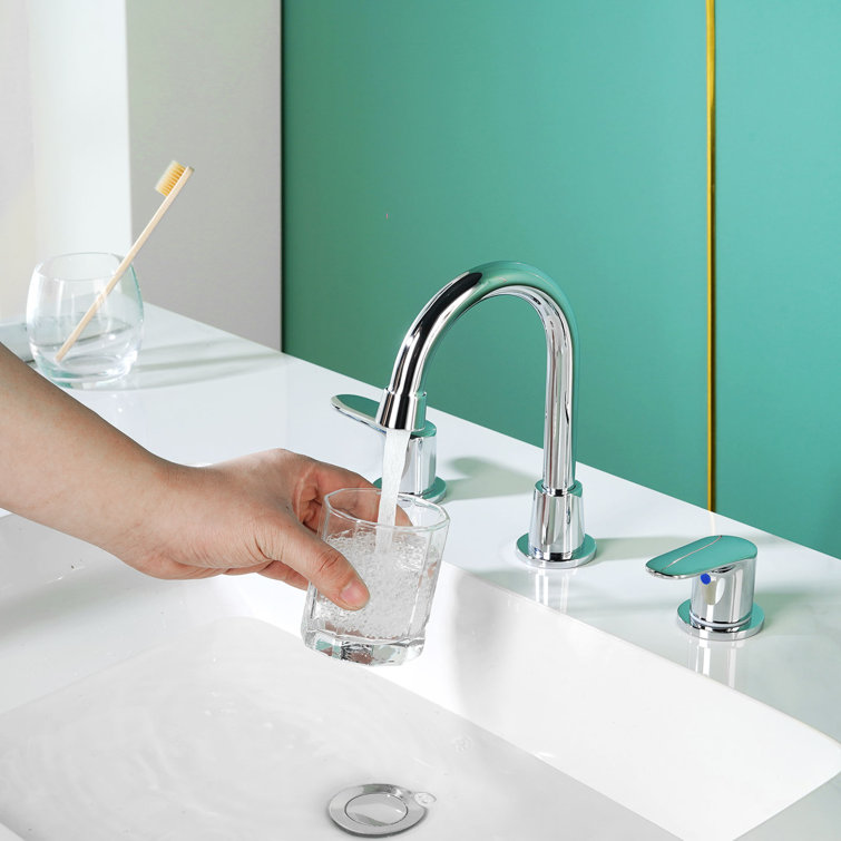 Polished Chrome 8-Inch Double Handle Widespread Bathroom Faucet