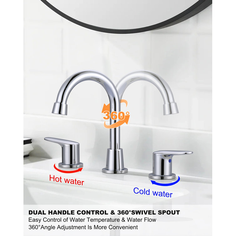 Polished Chrome 8-Inch Double Handle Widespread Bathroom Faucet