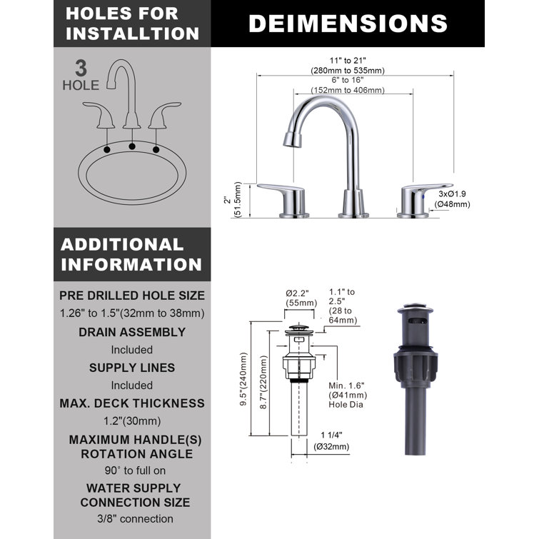 Polished Chrome 8-Inch Double Handle Widespread Bathroom Faucet