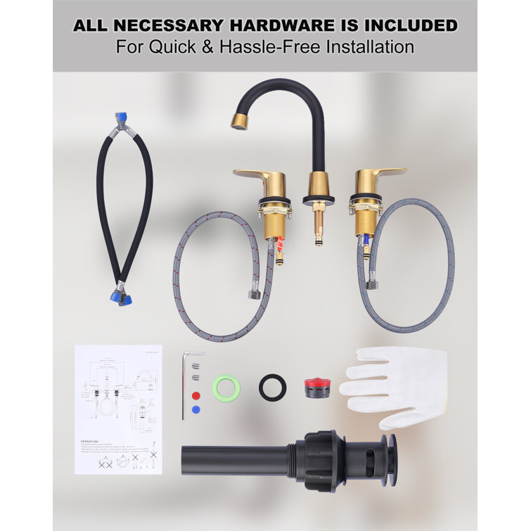 8-Inch Black and Gold Double Handle Widespread Bathroom Faucet