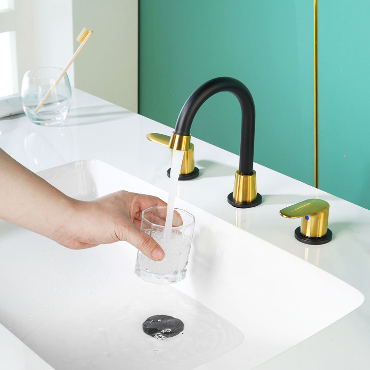 8-Inch Black and Gold Double Handle Widespread Bathroom Faucet
