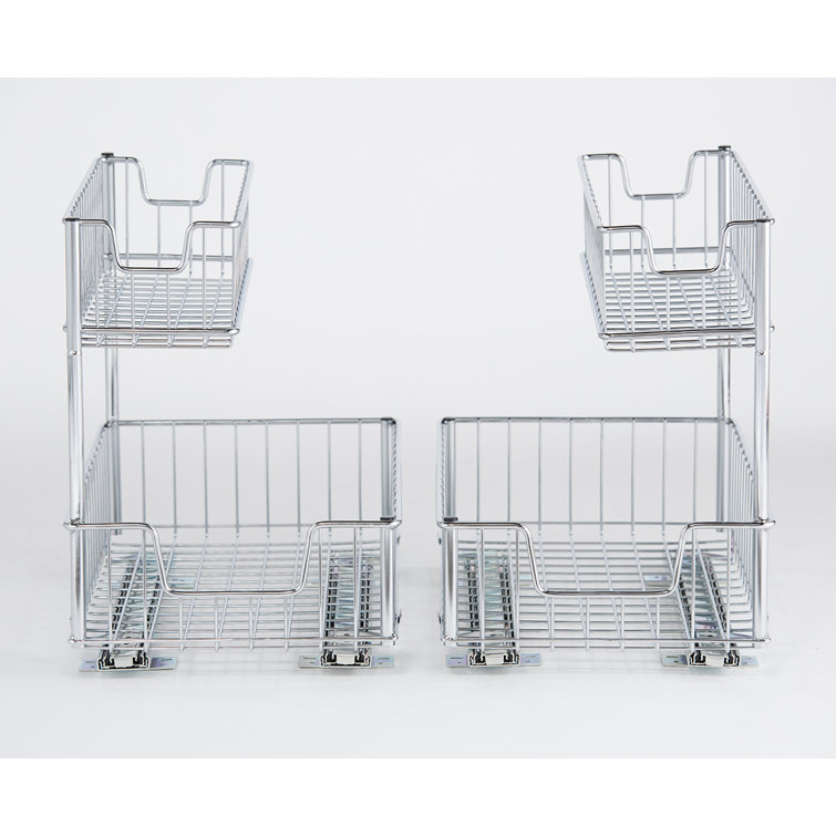 TRINITY 2-Tier Chrome Steel Wire Sliding Undersink Organizer