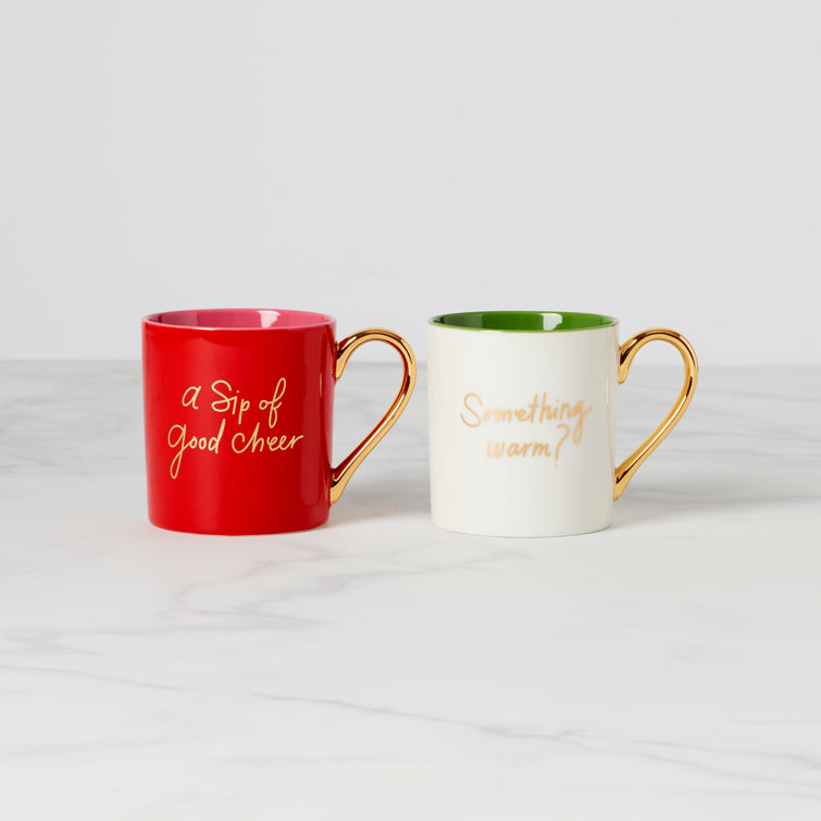 Red and White Ceramic Christmas Typography Mug Set