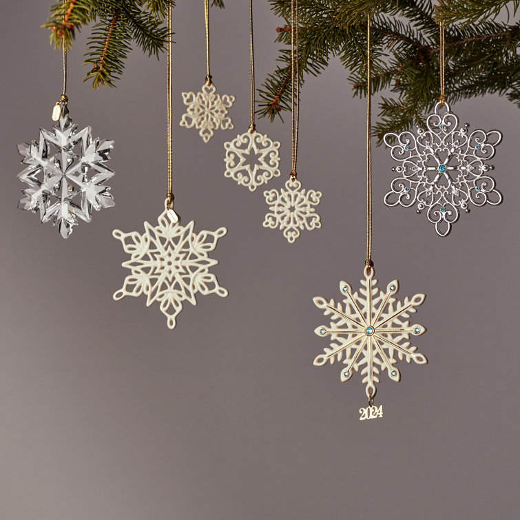2024 Clear Glass Optic Snowflake Ornament with Gold Cord