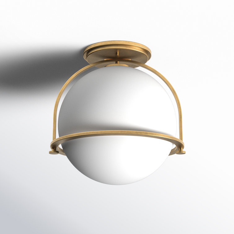 Heritage Brass and Etched Opal Glass Semi-Flush Ceiling Light