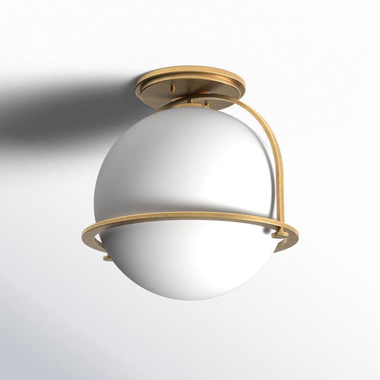 Heritage Brass and Etched Opal Glass Semi-Flush Ceiling Light