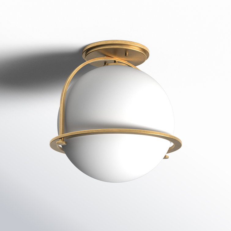 Heritage Brass and Etched Opal Glass Semi-Flush Ceiling Light