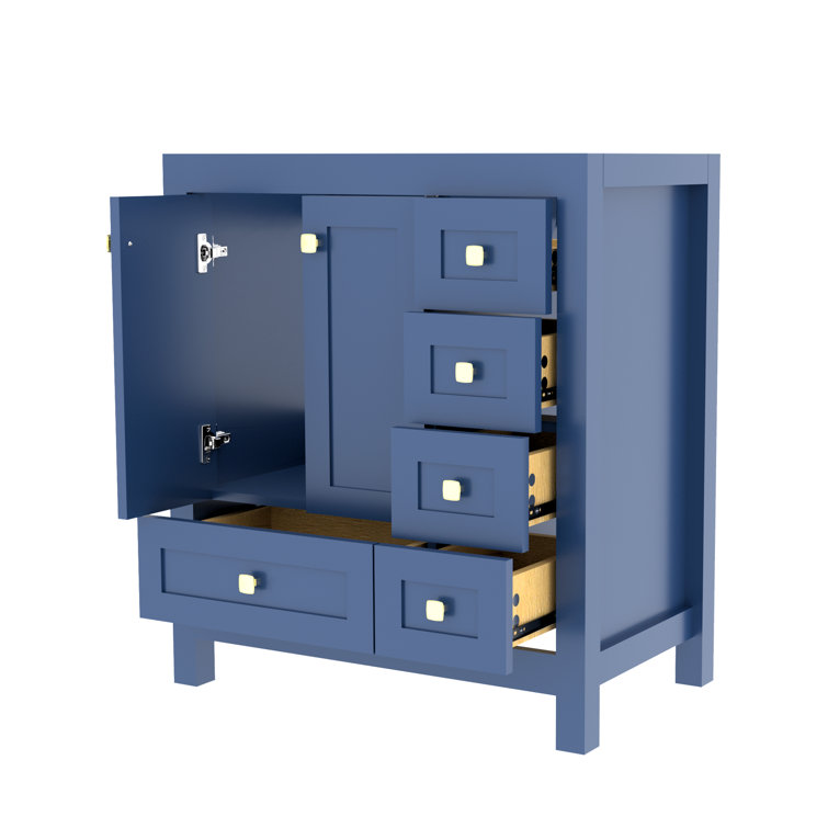 30" Blue Solid Wood Single Bathroom Vanity Base