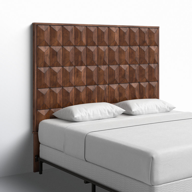 California King Pine Wood Panel Headboard with Geometric Design