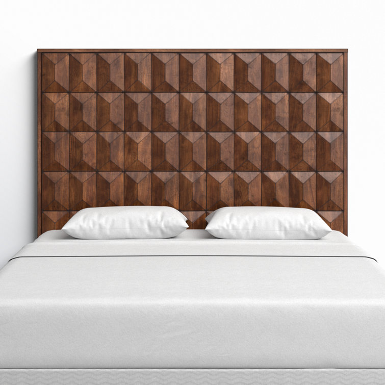 California King Pine Wood Panel Headboard with Geometric Design
