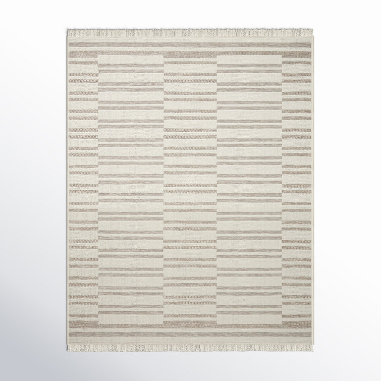 Ivory and Dove Geometric Hand-Knotted Indoor/Outdoor Rug 7'8" x 10'