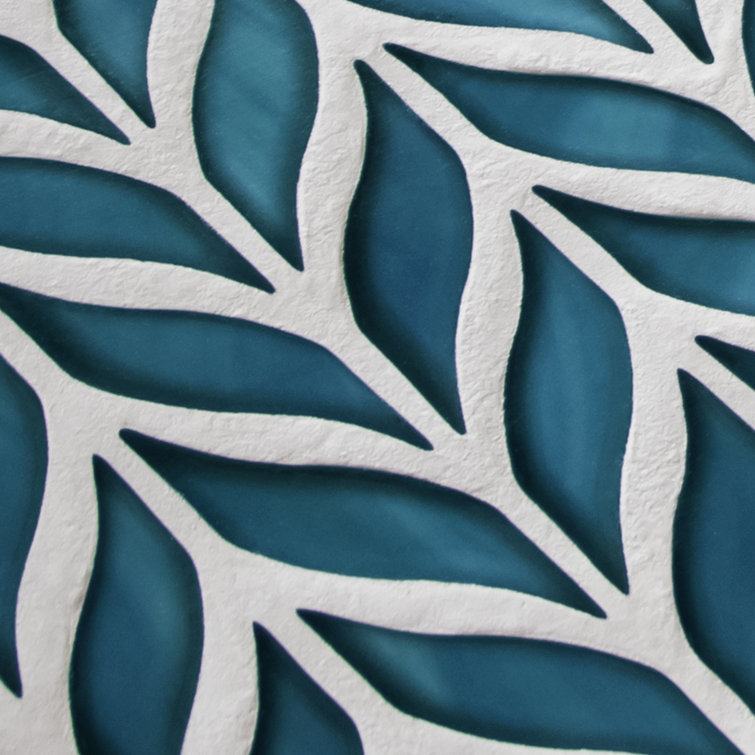 11.3" x 10.7" Blue Glazed Leaf Waterjet Recycled Glass Mosaic Tile