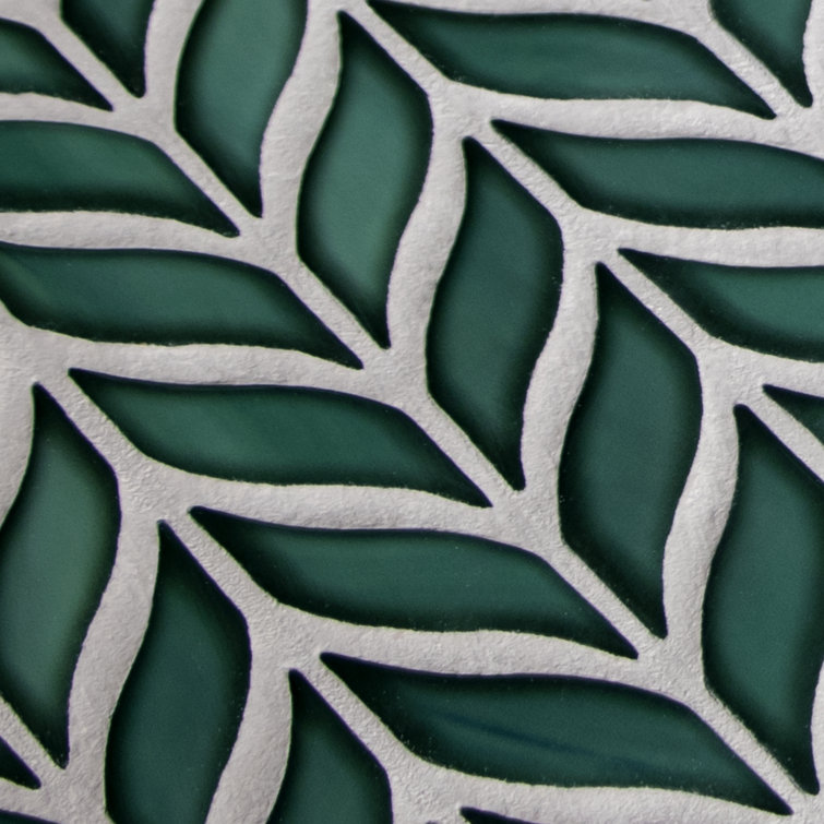 Green 11.3" x 10.7" Glazed Leaf Waterjet Recycled Glass Mosaic Tile