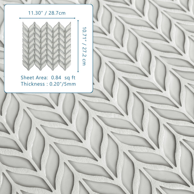 White Glazed Leaf Waterjet Recycled Glass Mosaic Tile