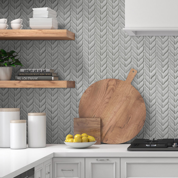 White Glazed Leaf Waterjet Recycled Glass Mosaic Tile