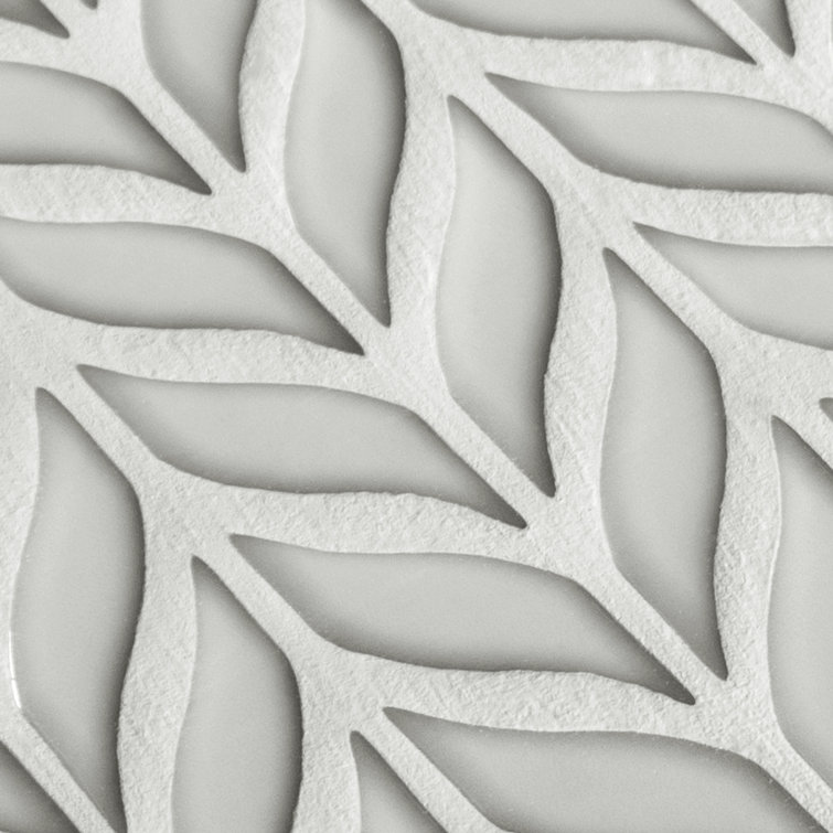 White Glazed Leaf Waterjet Recycled Glass Mosaic Tile