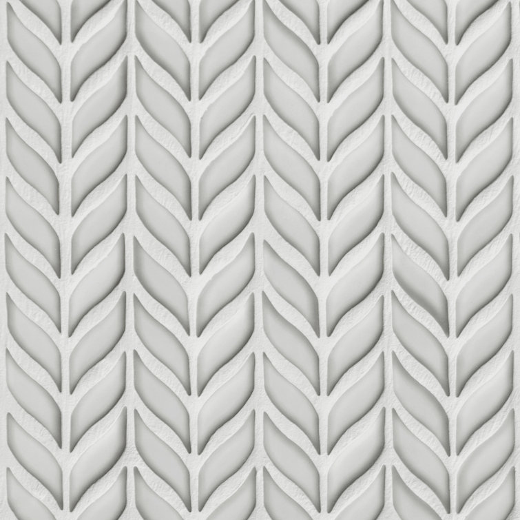 White Glazed Leaf Waterjet Recycled Glass Mosaic Tile