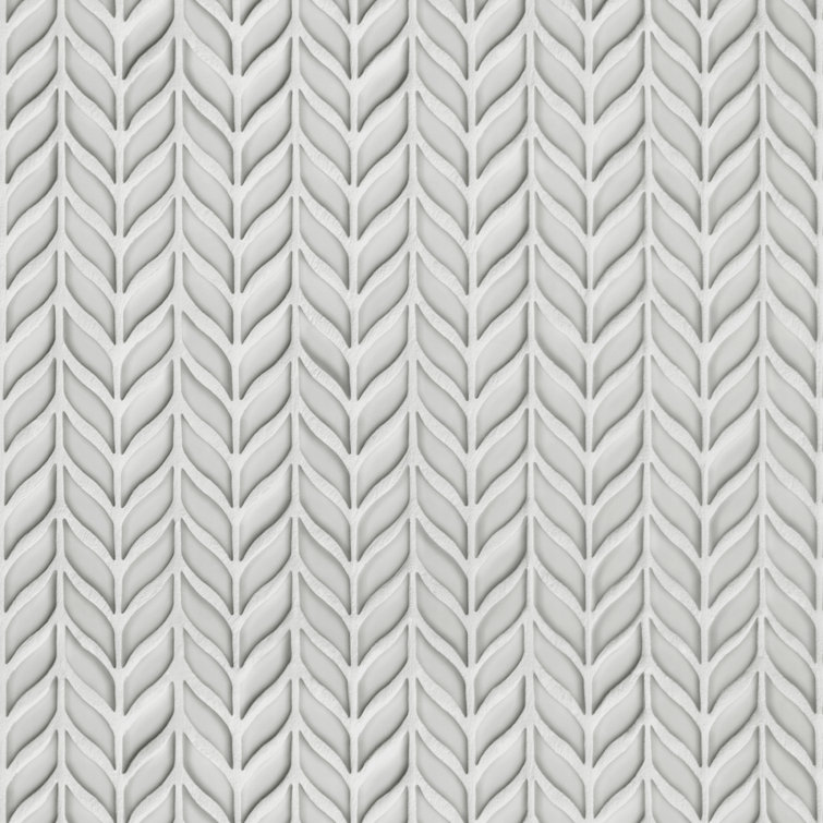 White Glazed Leaf Waterjet Recycled Glass Mosaic Tile