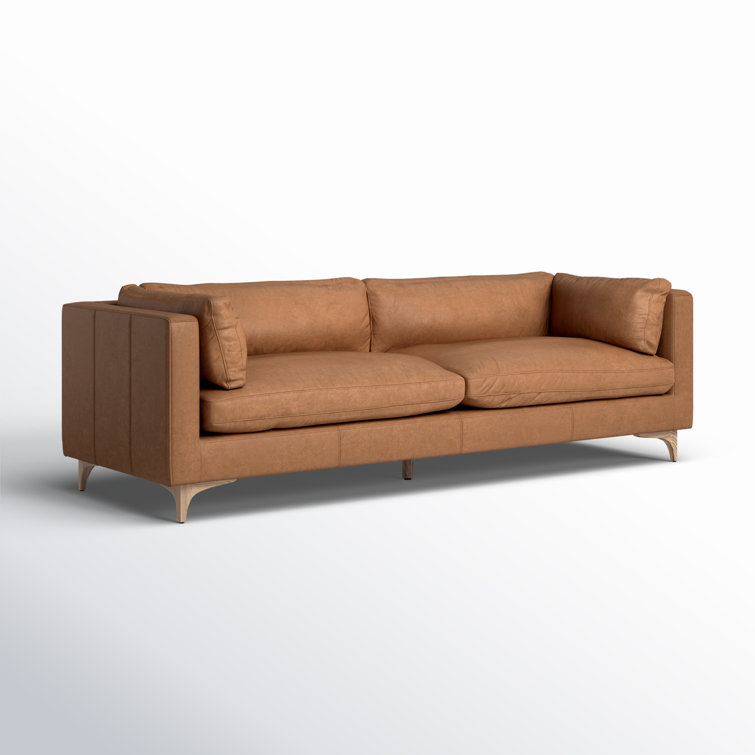 Naphina Camel Leather Tuxedo Arm Sofa with Oak Legs