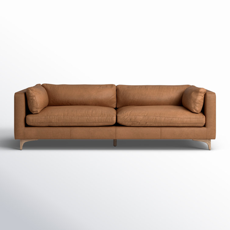 Naphina Camel Leather Tuxedo Arm Sofa with Oak Legs