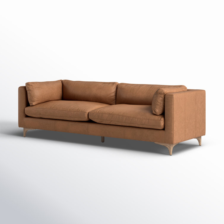 Naphina Camel Leather Tuxedo Arm Sofa with Oak Legs