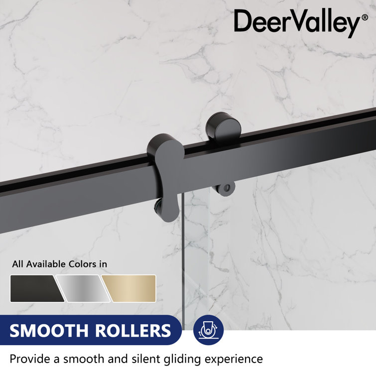 Matte Black Frameless Double Sliding Shower Door with Clear Glass