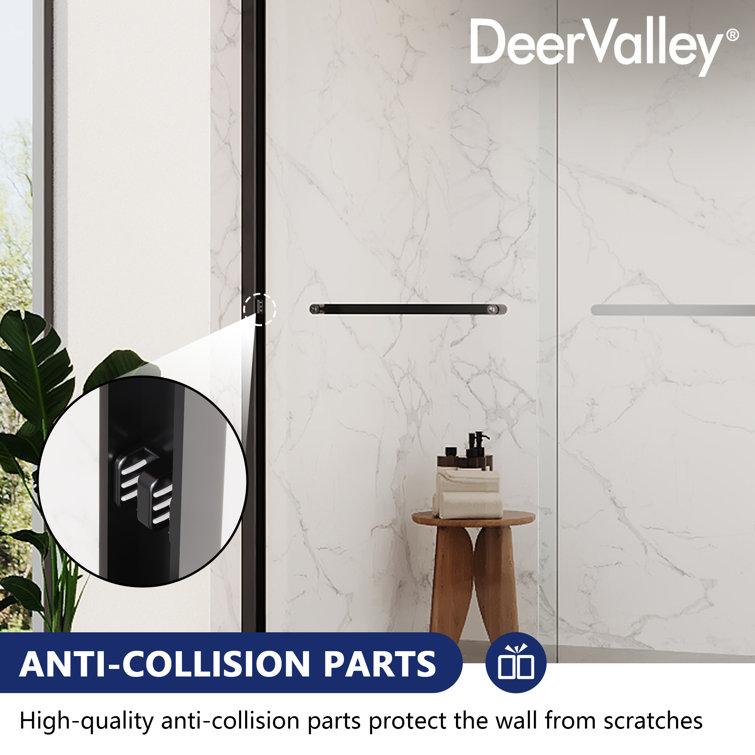 Matte Black Frameless Double Sliding Shower Door with Clear Glass