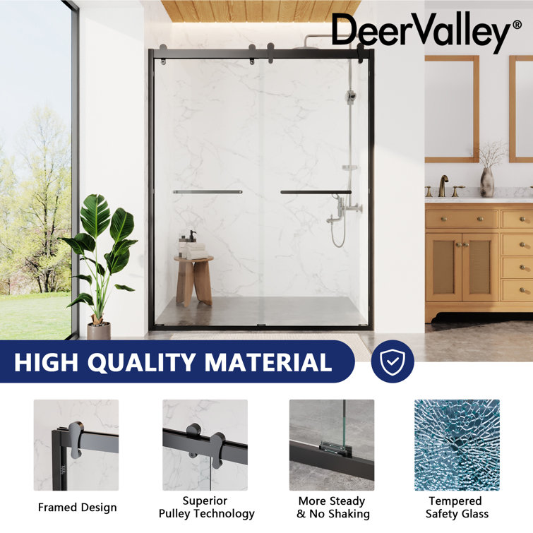 Matte Black Frameless Double Sliding Shower Door with Clear Glass