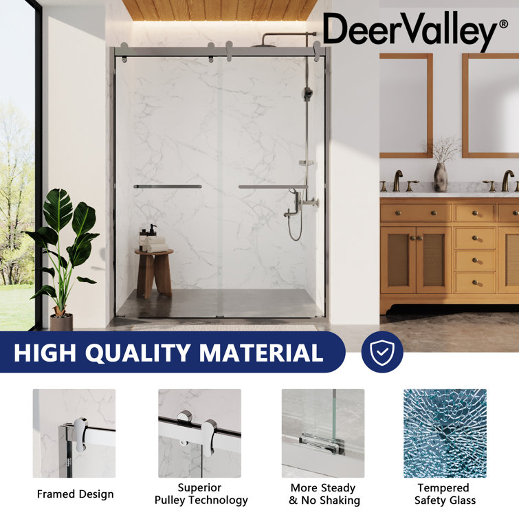 Silver Double Sliding Semi-Frameless Shower Door with Clear Glass