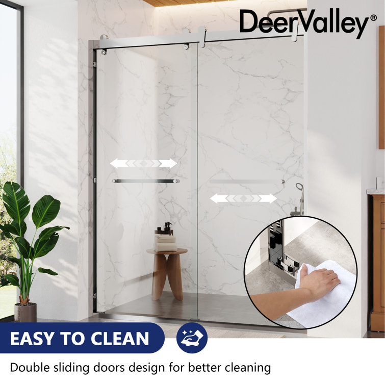 Silver Double Sliding Semi-Frameless Shower Door with Clear Glass