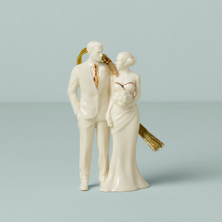Elegant Porcelain Bride & Groom Ornament with Gold Accents