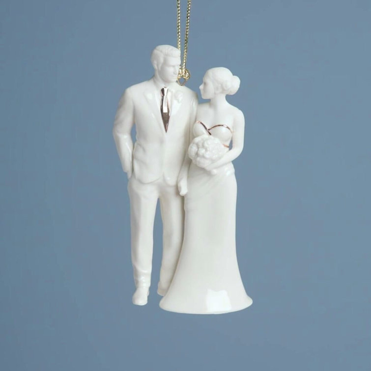 Elegant Porcelain Bride & Groom Ornament with Gold Accents