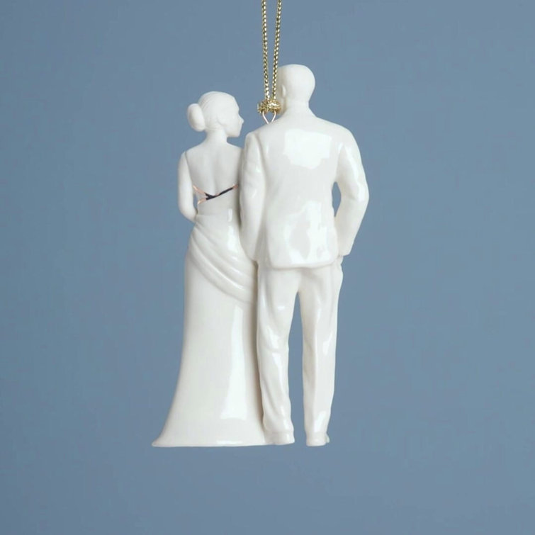 Elegant Porcelain Bride & Groom Ornament with Gold Accents
