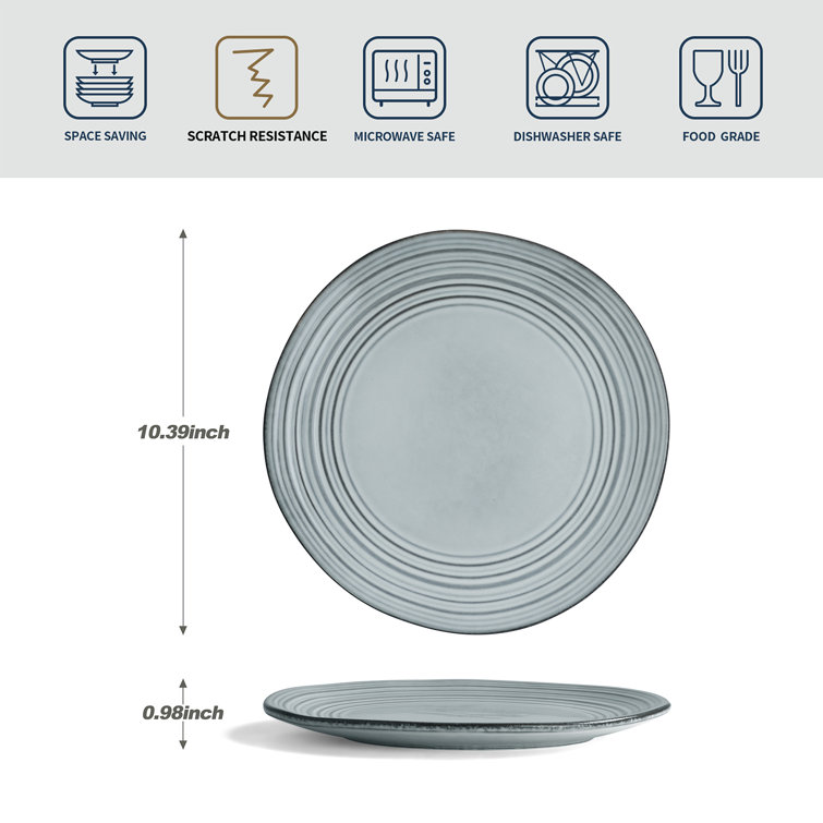 Ashy Blue Ceramic Dinner Plates Set - Microwave Safe