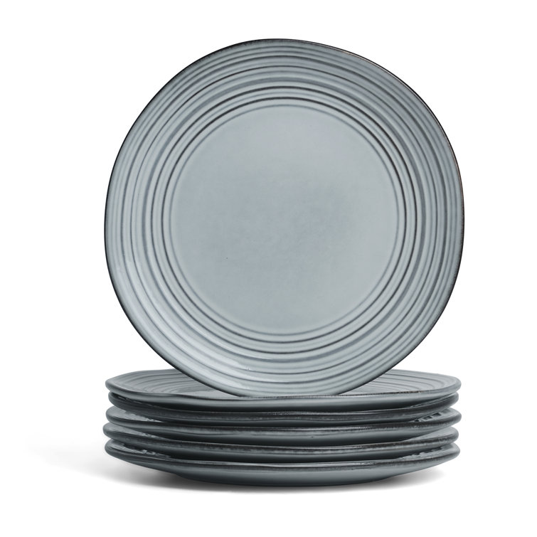Ashy Blue Ceramic Dinner Plates Set - Microwave Safe