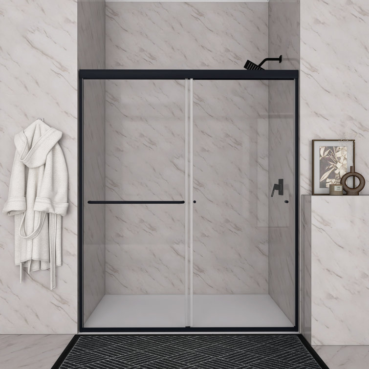 60 x 72 Matte Black Sliding Shower Door with Clear Glass