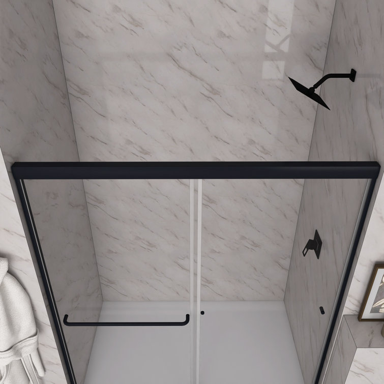 60 x 72 Matte Black Sliding Shower Door with Clear Glass