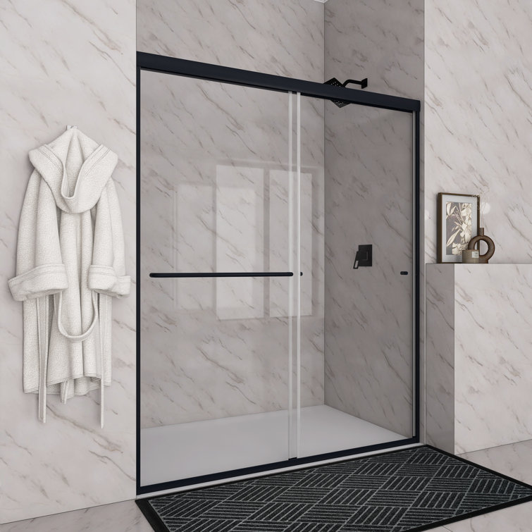 60 x 72 Matte Black Sliding Shower Door with Clear Glass