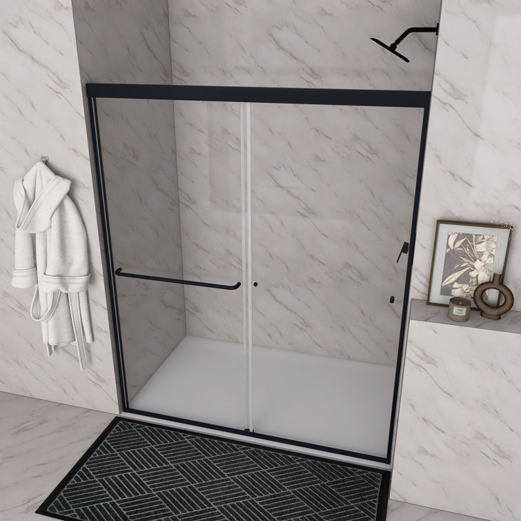 60 x 72 Matte Black Sliding Shower Door with Clear Glass