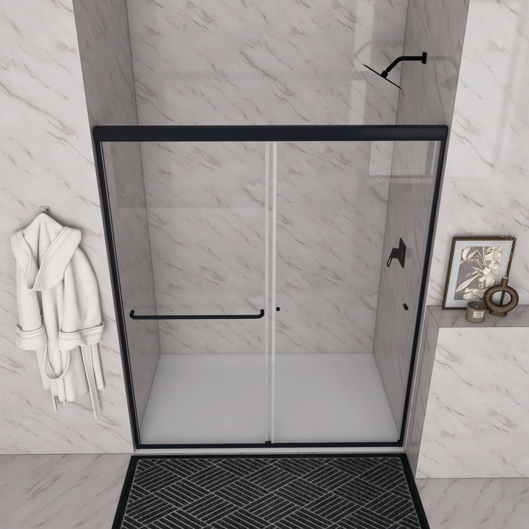 60 x 72 Matte Black Sliding Shower Door with Clear Glass