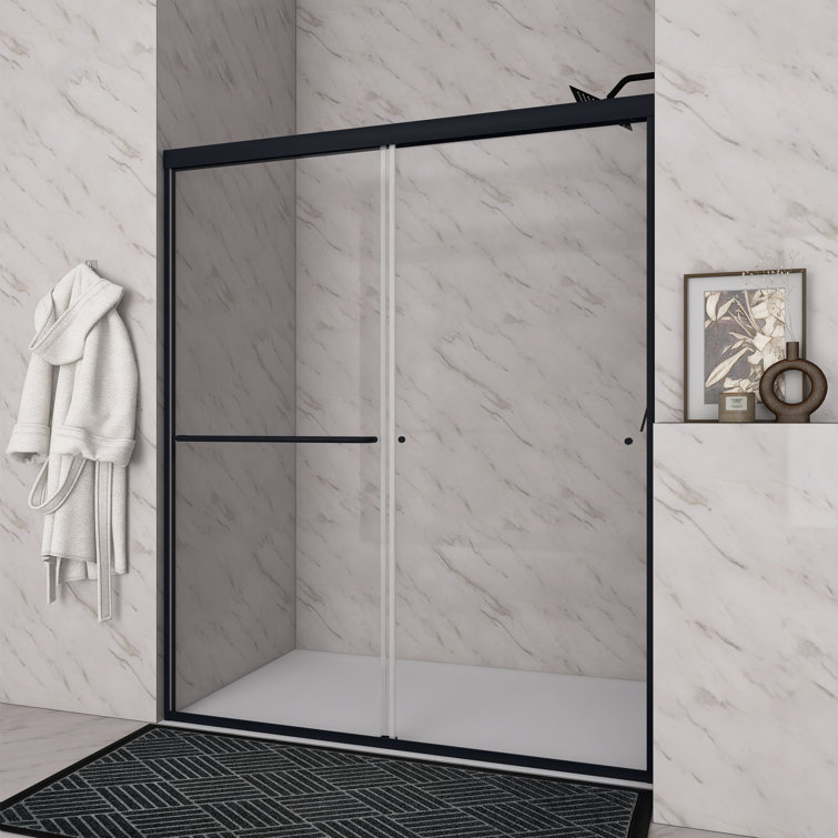 60 x 72 Matte Black Sliding Shower Door with Clear Glass