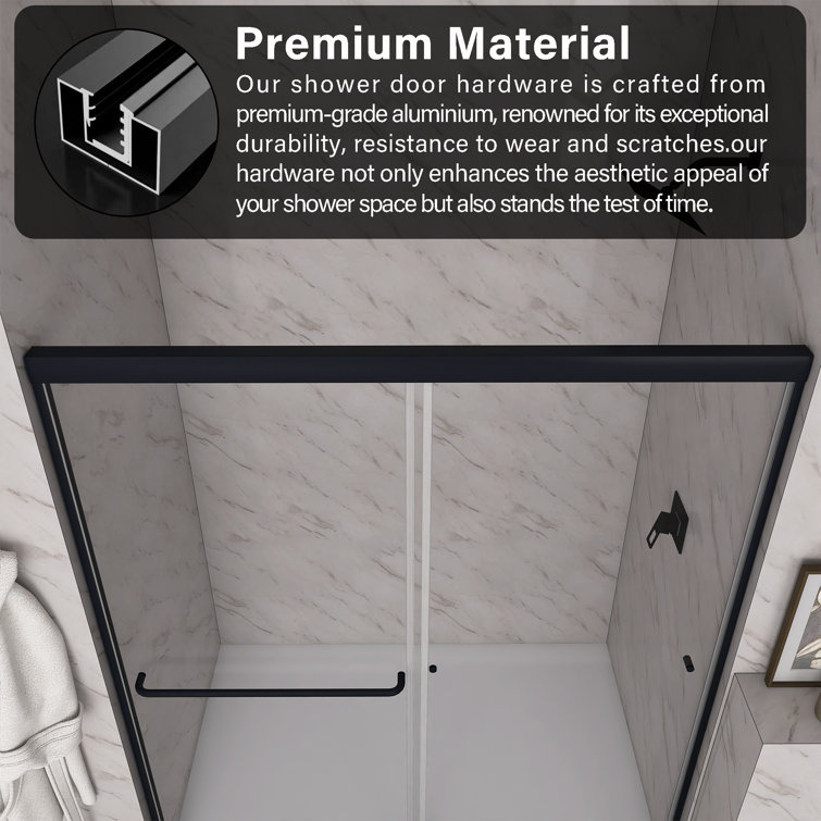 60 x 72 Matte Black Sliding Shower Door with Clear Glass