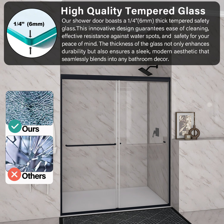 60 x 72 Matte Black Sliding Shower Door with Clear Glass