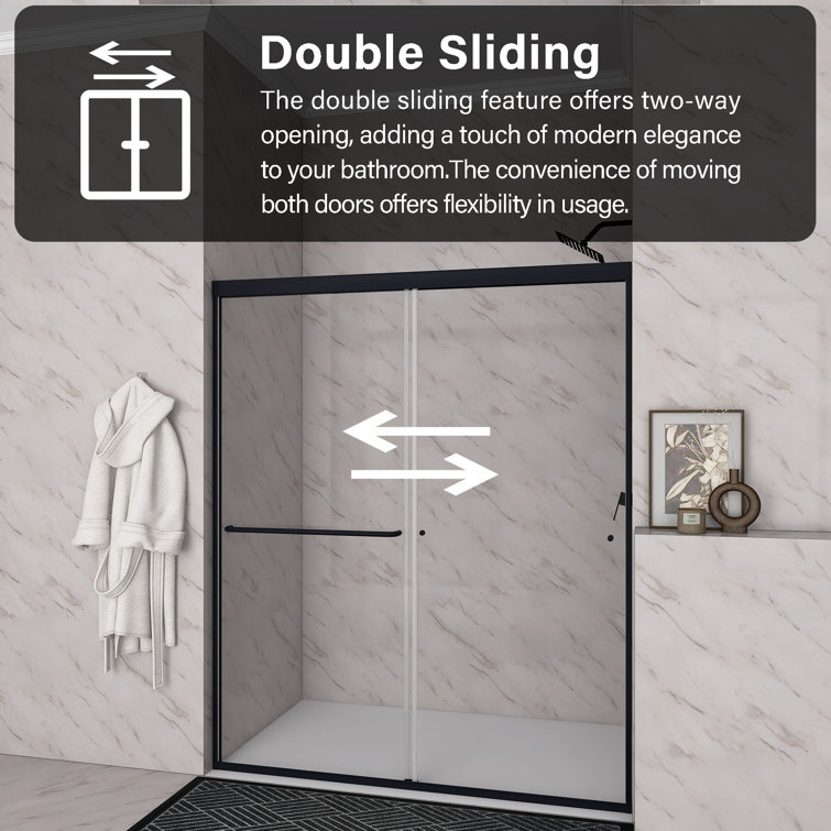 60 x 72 Matte Black Sliding Shower Door with Clear Glass