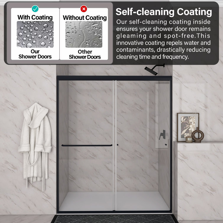 60 x 72 Matte Black Sliding Shower Door with Clear Glass